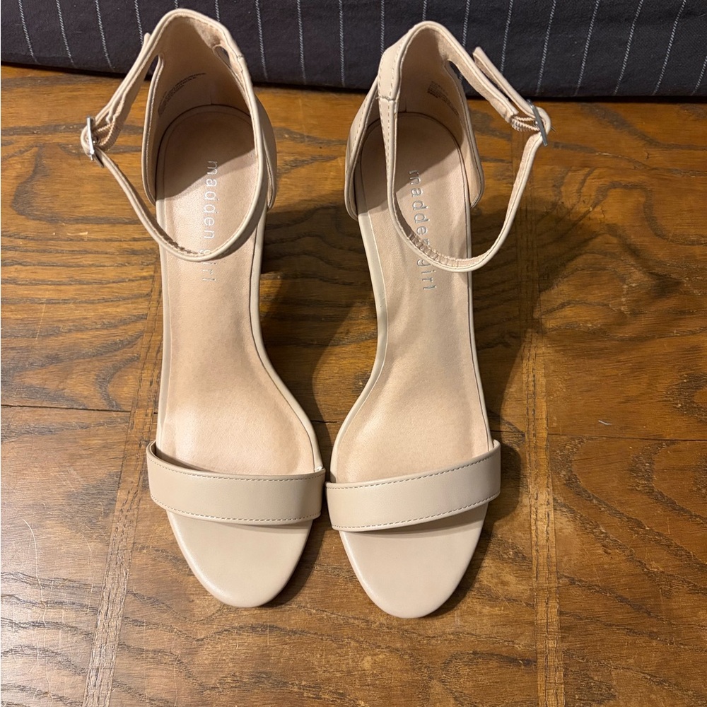 Madden Girl Beige Ankle Strap Heels